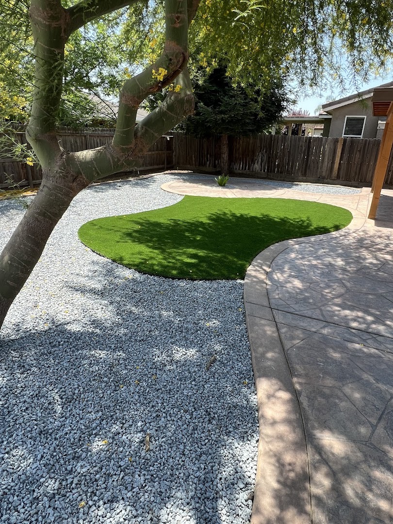 Turf and curved concrete walkway, Tulare County