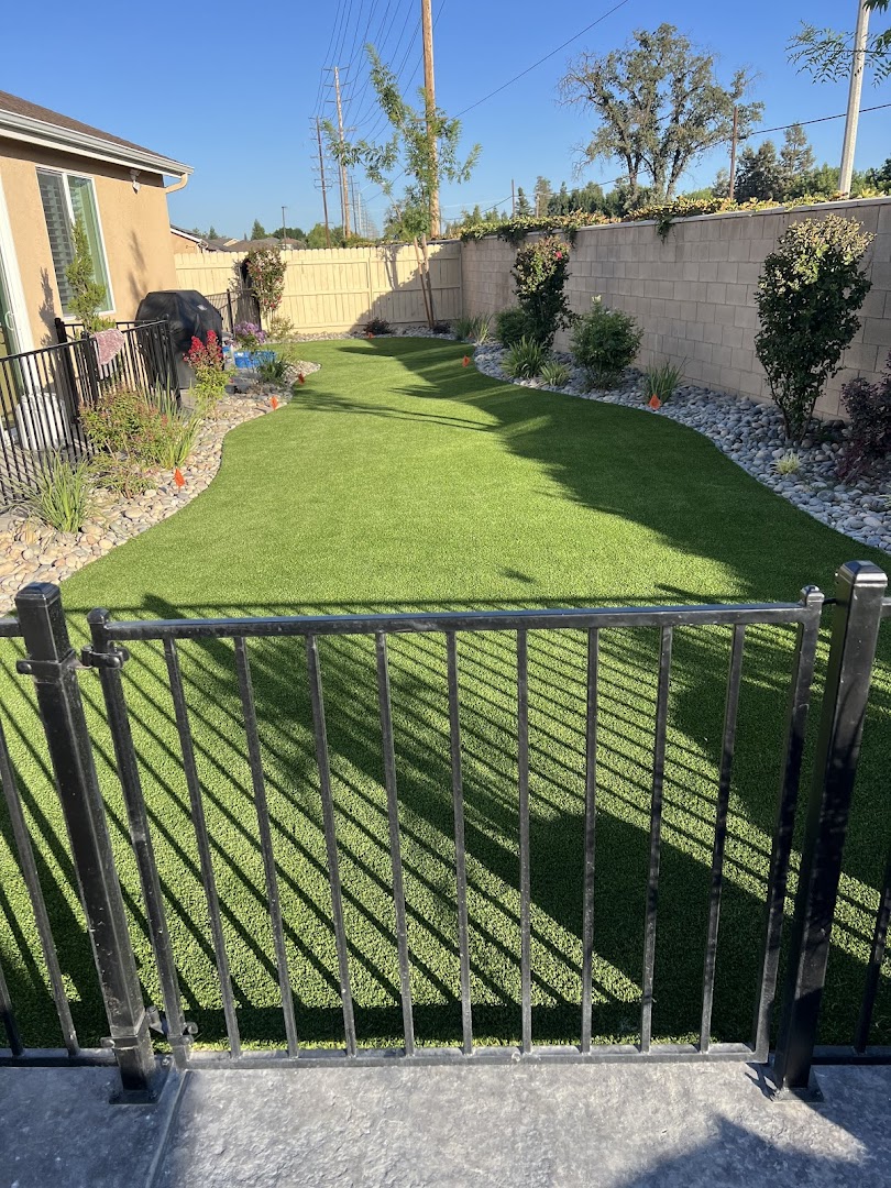 Side-yard artificial turf install, Tulare County
